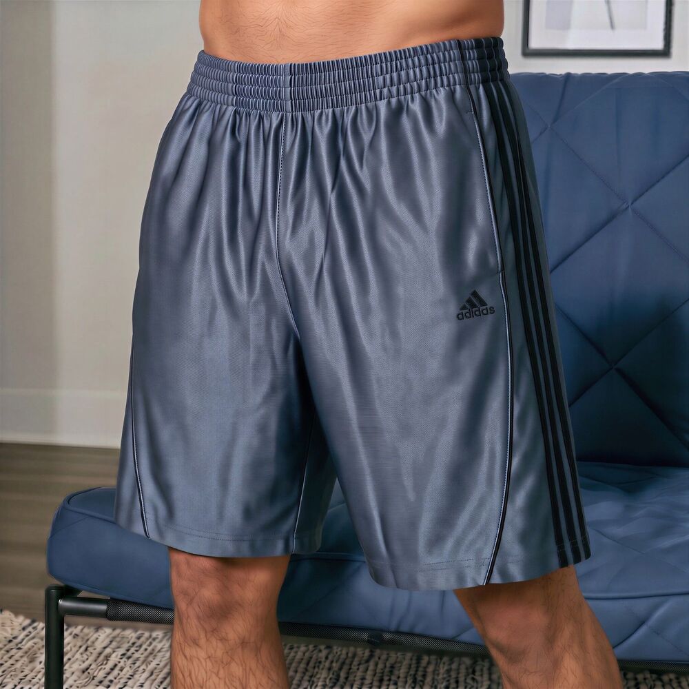 Adidas Vintage Super Rare Basic Dazzle Stripe Basketball Shorts Silver Black L